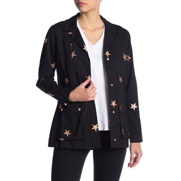 NWT Nordstrom Black Metallic Star Military Jacket - Picture 1 of 3